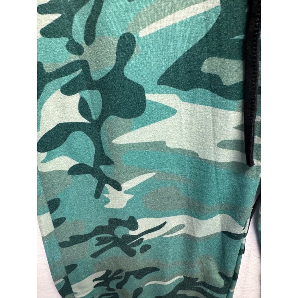 Green Camo Wide-Leg Pants With Black Waistband & Drawstring - Picture 3 of 10